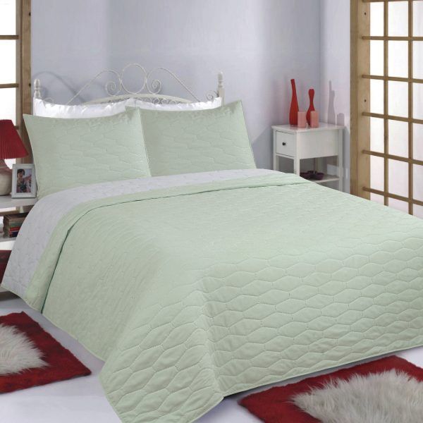 ΚΟΥΒΕΡΛΙ σετ (220cm x 240cm + 2 x 50cm x 70cm) RUBY mint/grey SilkFashion