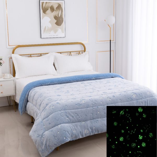 Παιδικό φωσφοριζέ κουβερτοπάπλωμα space (170cm x 220cm) σιέλ SilkFashion