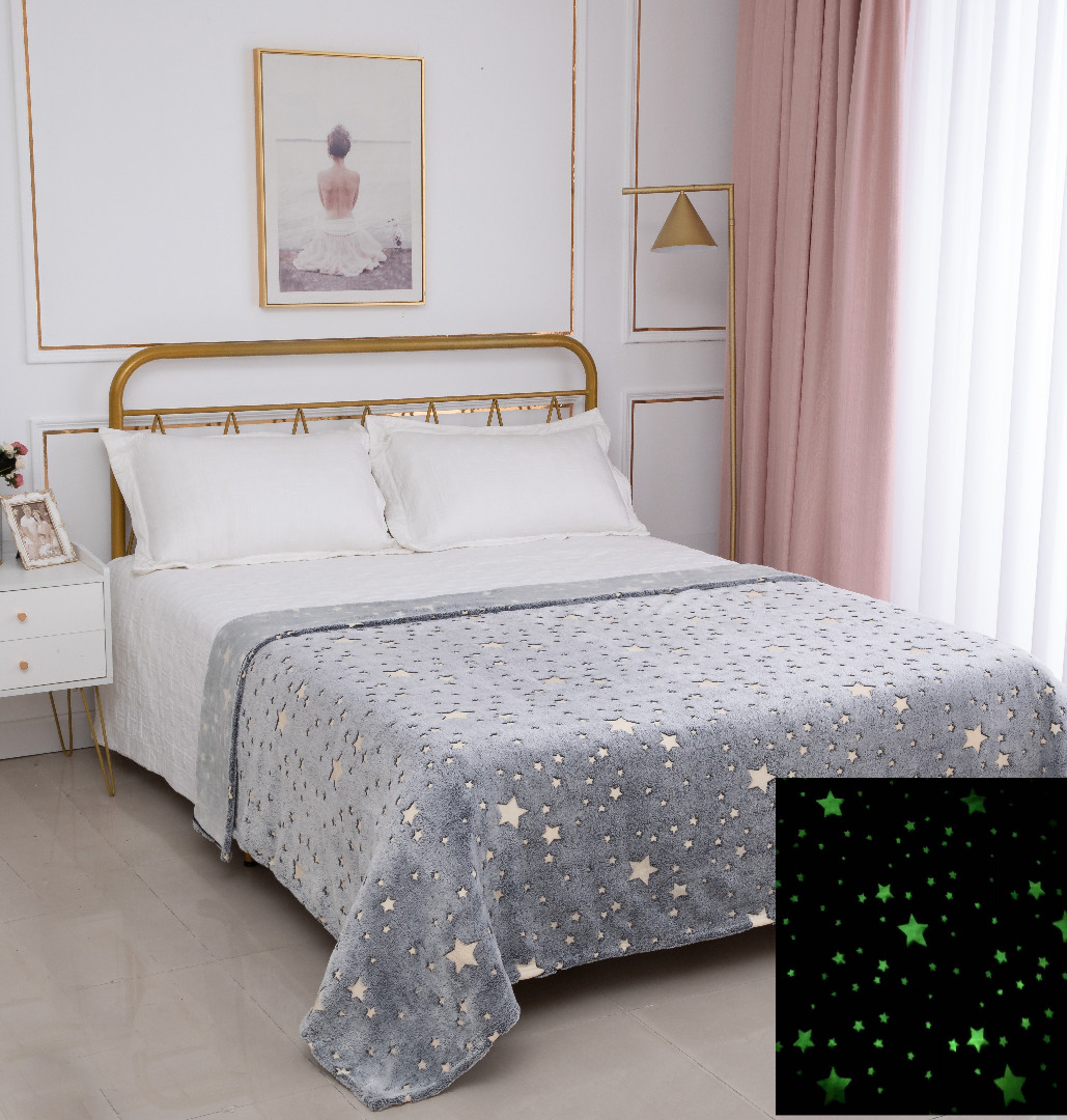NX25-S1 Παιδική φωσφοριζέ κουβέρτα star (170cm x 220cm) γκρί SilkFashion - Image 1