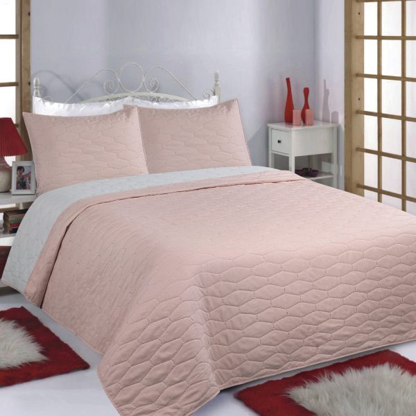 ΚΟΥΒΕΡΛΙ σετ (240cm x 260cm + 2 x 50cm x 70cm) RUBY pink/grey SilkFashion