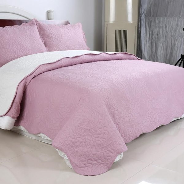 ΚΟΥΒΕΡΛΙ σετ (220cm x 240cm + 2 x 50cm x 70cm) λαχούρι PINK & CREAM SilkFashion