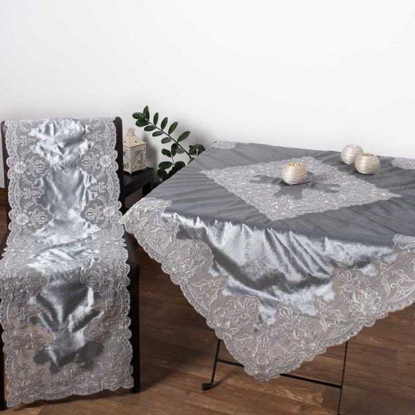 Διακοσμητικά πετσετάκια (50cm X 50cm) YL169-14B VELVET ΓΚΡΙ SilkFashion