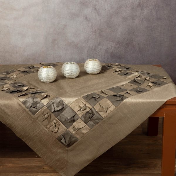 καρέ (85cm X 85cm) 3918 λαδί δίχρωμο SilkFashion