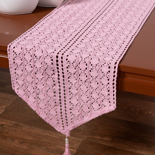 Πλεκτή τραβέρσα c210 (32cm x 160cm) ρόζ SilkFashion