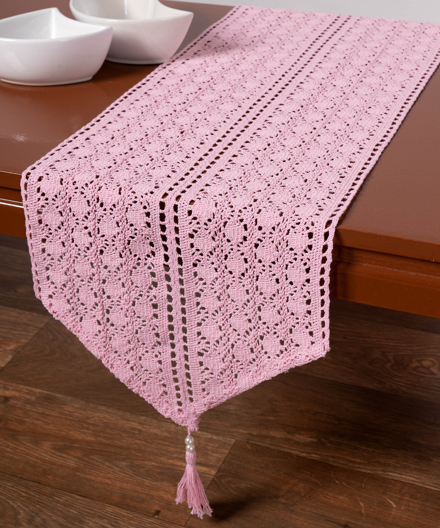 Untitled-2004 Πλεκτή τραβέρσα c210 (32cm x 160cm) ρόζ SilkFashion - Image 1