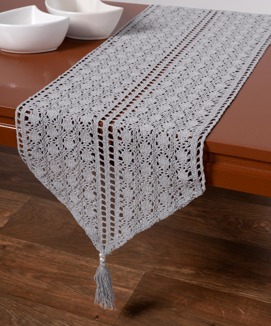 Untitled-2007 Πλεκτή τραβέρσα c210 (32cm x 160cm) γκρί SilkFashion - Image 1