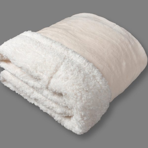 κουβέρτα fleece με sherpa (220cm x 240cm) flannel ivory SilkFashion
