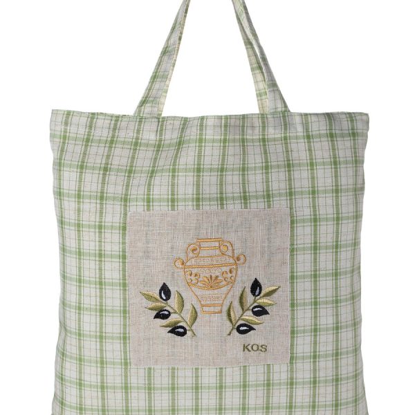 Τσάντα με κέντημα 1312 (45cm x 45cm) πράσινη KOS SilkFashion