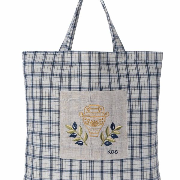 Τσάντα με κέντημα 1312 (45cm x 45cm) μπλέ KOS SilkFashion