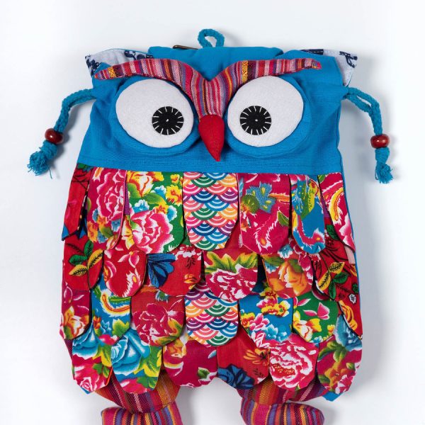 Σακίδιο κουκουβάγια (35cm x 28cm) σιέλ SilkFashion