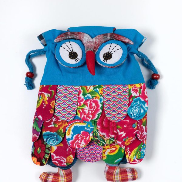 Σακίδιο κουκουβάγια (30cm x 24cm) σιέλ SilkFashion