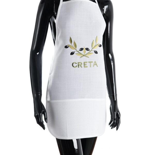 Ολόσωμη ποδιά BG23a (50cm x 70cm) λευκή χρωματιστή ελιά CRETA SilkFashion