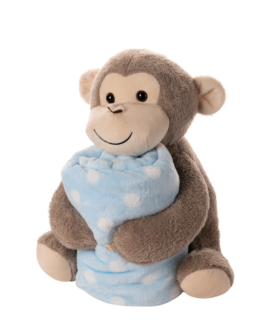 Untitled-2539 ΒΕΒΕ FLANNEL ΚΟΥΒΕΡΤΑΚΙ (80cm x 120cm) μπέζ μαιμουδάκι σιέλ SilkFashion - Image 1