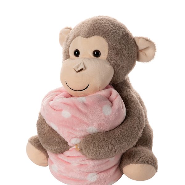 ΒΕΒΕ FLANNEL ΚΟΥΒΕΡΤΑΚΙ (80cm x 120cm) μπέζ μαιμουδάκι ρόζ SilkFashion