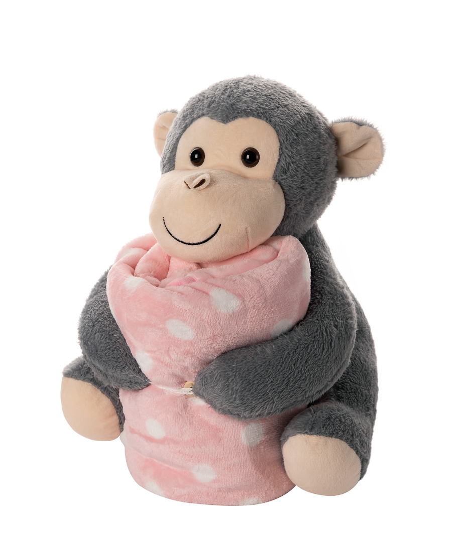 Untitled-2541 ΒΕΒΕ FLANNEL ΚΟΥΒΕΡΤΑΚΙ (80cm x 120cm) γκρί μαιμουδάκι ρόζ SilkFashion - Image 1