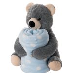 ΒΕΒΕ FLANNEL ΚΟΥΒΕΡΤΑΚΙ (80cm x 120cm) γκρί αρκουδάκι σιέλ SilkFashion