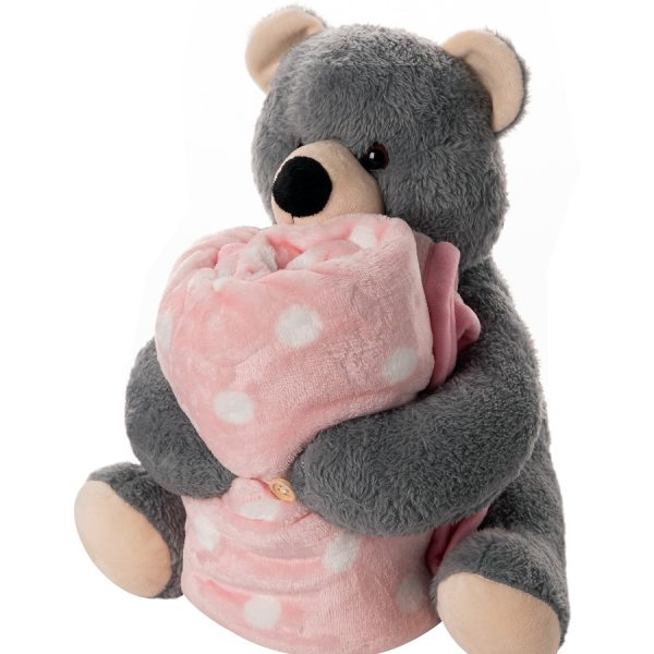 ΒΕΒΕ FLANNEL ΚΟΥΒΕΡΤΑΚΙ (80cm x 120cm) γκρί αρκουδάκι ρόζ SilkFashion