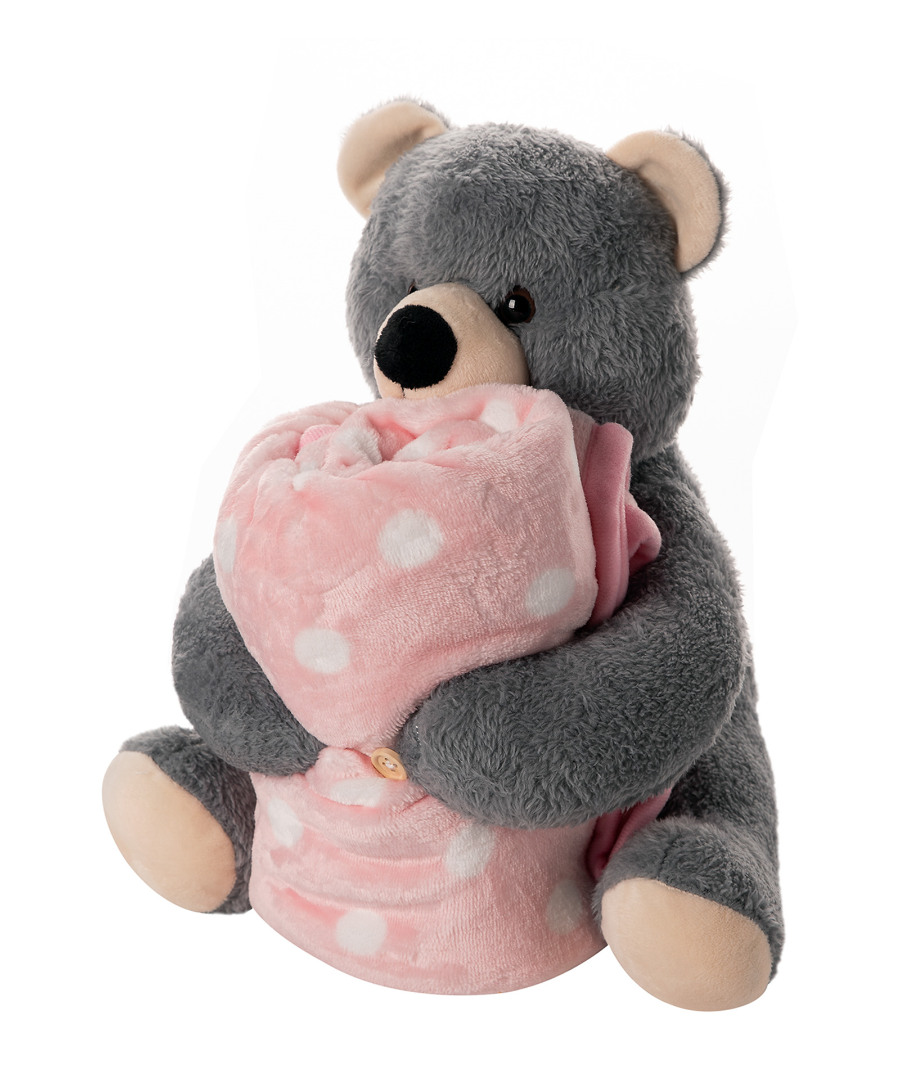 Untitled-2547 ΒΕΒΕ FLANNEL ΚΟΥΒΕΡΤΑΚΙ (80cm x 120cm) γκρί αρκουδάκι ρόζ SilkFashion - Image 1