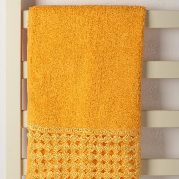 Πετσέτα Σώματος (100cm x 150cm) με δαντέλα κίτρινο SilkFashion