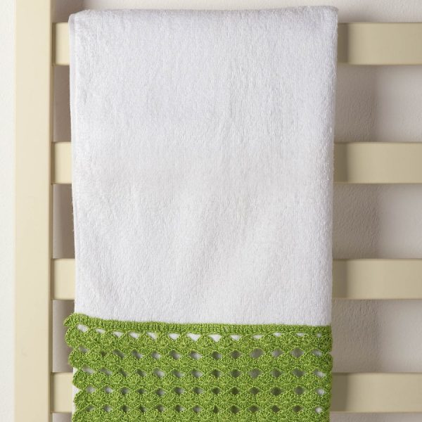 Πετσέτα Προσώπου (50cm x 100cm) με δαντέλα λευκό/πράσινο SilkFashion