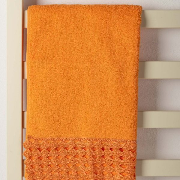Πετσέτα Προσώπου (50cm x 100cm) με δαντέλα πορτοκαλί SilkFashion