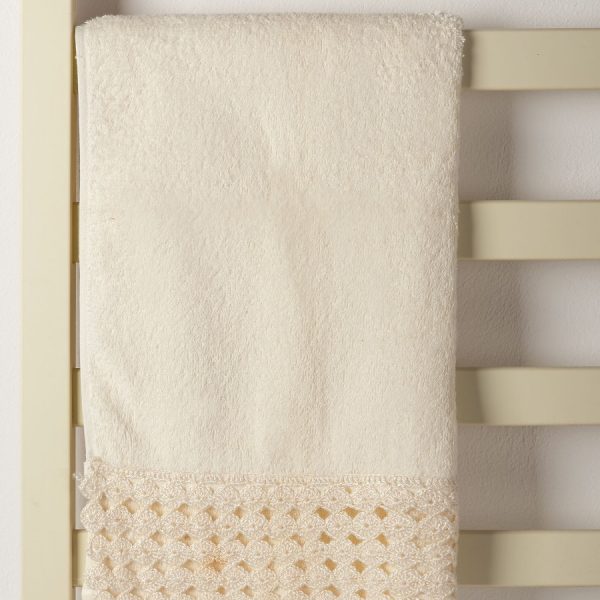 Πετσέτα Προσώπου (50cm x 100cm) με δαντέλα ivory SilkFashion
