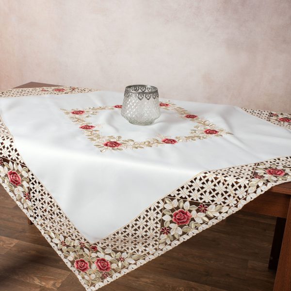 Σατέν κοφτό τραπεζοκαρέ (135cm x 135cm) 081 κόκκινο SilkFashion