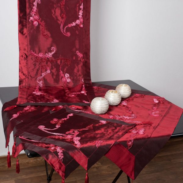 Σετ 4 τεμαχίων ( 40cm x 110cm 80cm x 80cm 2x37cm x 37cm )6271 Μπορντώ SilkFashion