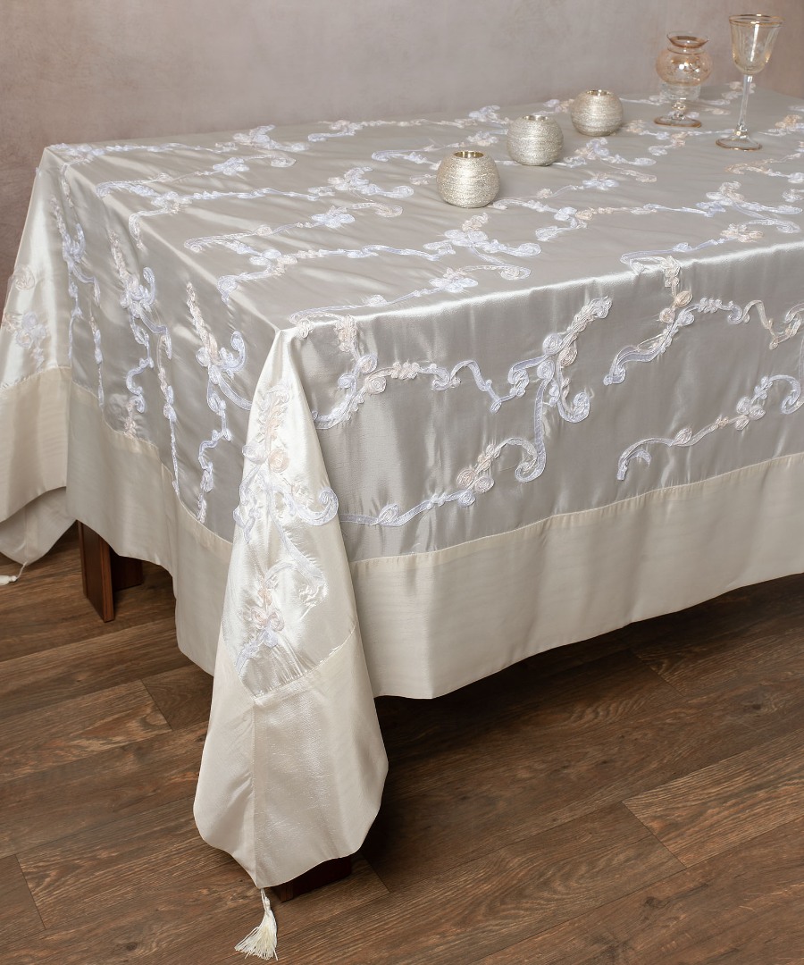 Untitled-2845 Σατέν Τραπεζομάντηλο ( 180cm x 220cm ) 6271 Ivory SilkFashion - Image 1