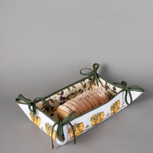 Βαμβακερή ψωμιέρα με στάμπα (33cm x 48cm) πυθάρι λευκή SilkFashion