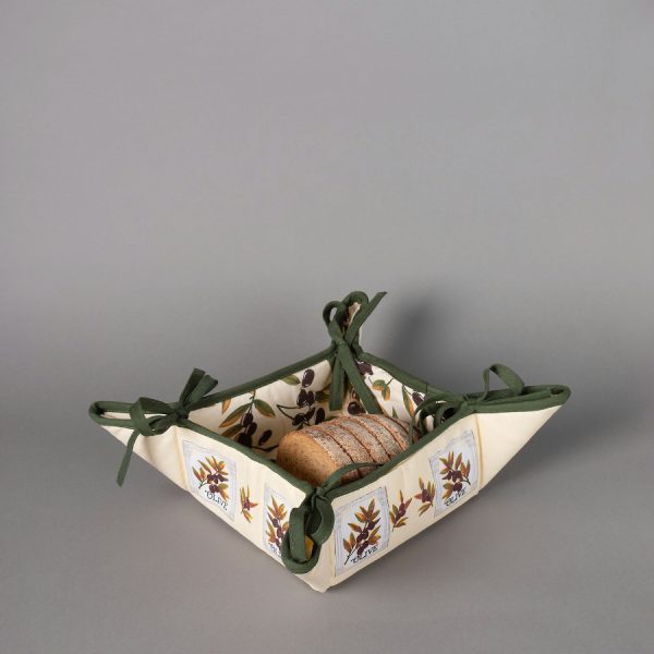 Βαμβακερή ψωμιέρα με στάμπα (35cm x 35cm) ελιά εκρού SilkFashion