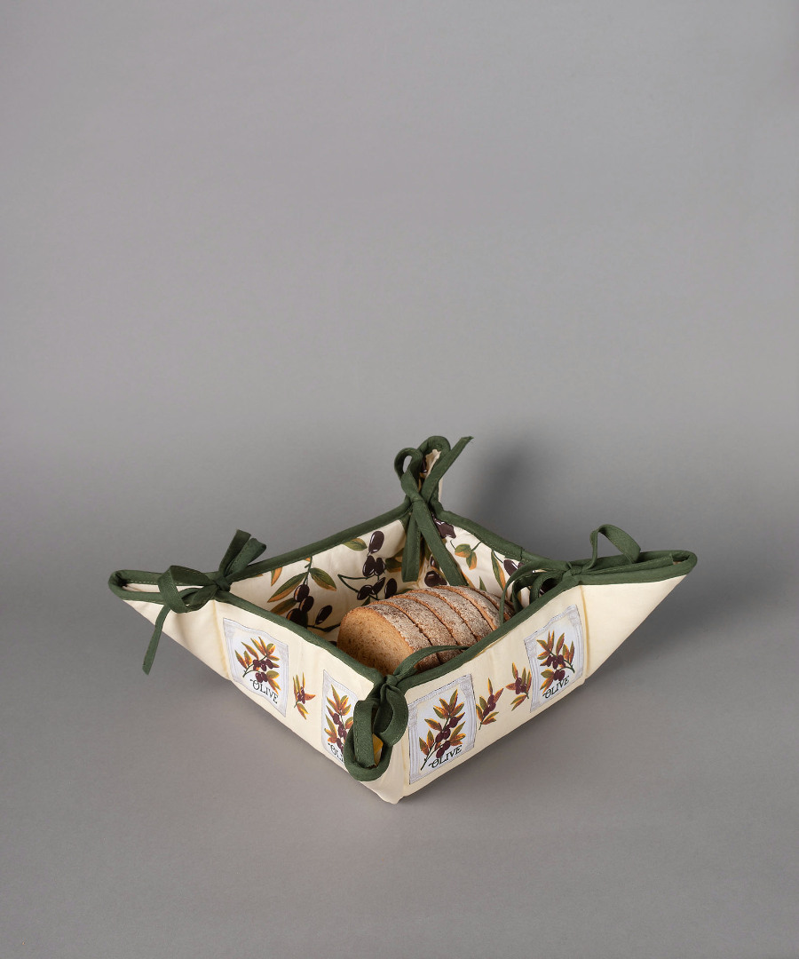 Untitled-2915 Βαμβακερή ψωμιέρα με στάμπα (35cm x 35cm) ελιά εκρού SilkFashion - Image 1