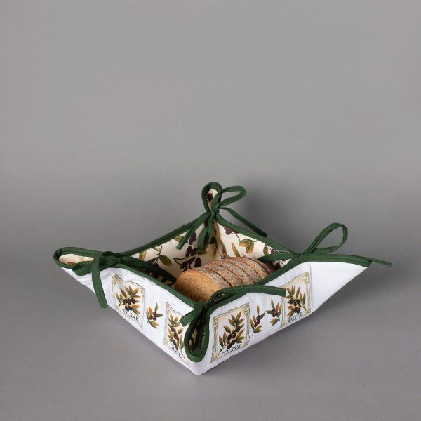 Βαμβακερή ψωμιέρα με στάμπα (35cm x 35cm) ελιά λευκή SilkFashion