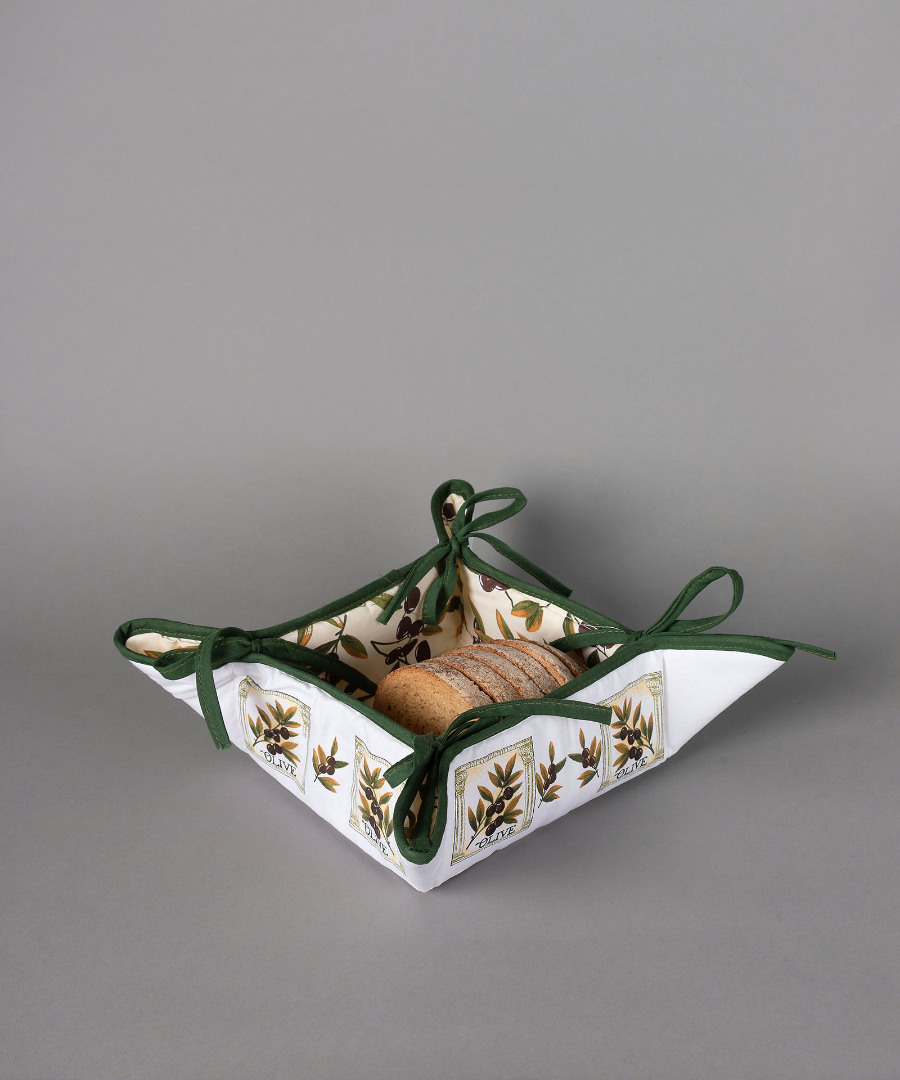 Untitled-2916 Βαμβακερή ψωμιέρα με στάμπα (35cm x 35cm) ελιά λευκή SilkFashion - Image 1