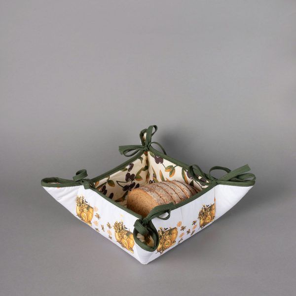 Βαμβακερή ψωμιέρα με στάμπα (35cm x 35cm) πυθάρι λευκό SilkFashion