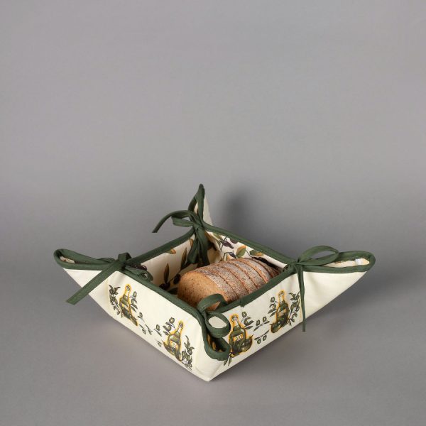 Βαμβακερή ψωμιέρα με στάμπα (35cm x 35cm) μπουκάλι εκρού SilkFashion