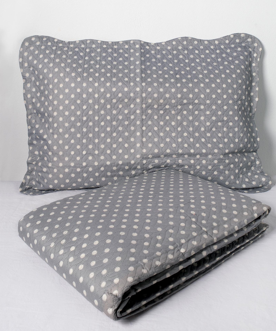 Untitled-2961 ΚΟΥΒΕΡΛΙ σετ (220cm x 240cm + 2 x 50cm x 70cm) dot grey SilkFashion - Image 1