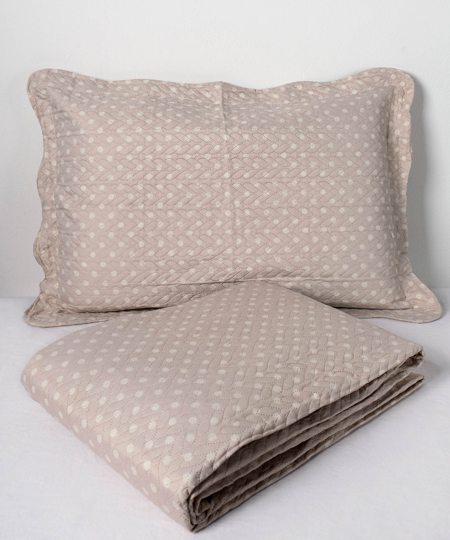 Untitled-2962 ΚΟΥΒΕΡΛΙ σετ (220cm x 240cm + 2 x 50cm x 70cm) dot beige SilkFashion - Image 1