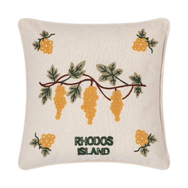 ΜΑΞΙΛΑΡΟΘΗΚΗ (42cm x 42cm) υφαντή κίτρινο σταφύλι ΡΟΔΟΣ SilkFashion