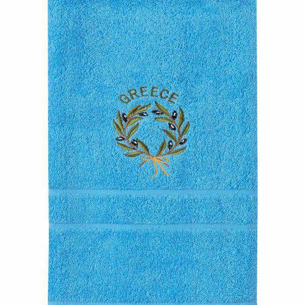 Πετσέτα Προσώπου ( 50cm x 100cm ) Σιέλ με Στεφάνι GREECE SilkFashion