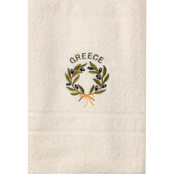 Πετσέτα Προσώπου ( 50cm x 100cm ) Ivory με Στεφάνι GREECE SilkFashion