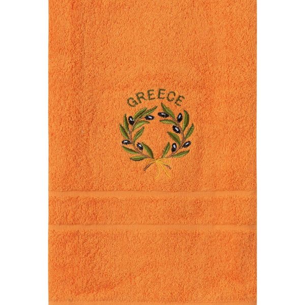 Πετσέτα Προσώπου ( 50cm x 100cm ) Πορτοκαλί με Στεφάνι GREECE SilkFashion