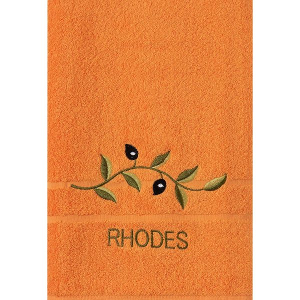 Πετσέτα Προσώπου ( 50cm x 100cm ) Πορτοκαλί με Κλαδί ΡΟΔΟΣ SilkFashion
