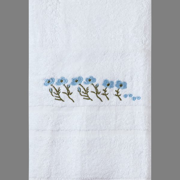 Πετσέτα Προσώπου ( 50cm x 100cm ) Λευκό με Σιέλ Λουλούδι SilkFashion