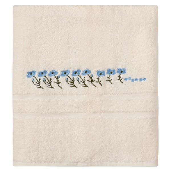 Πετσέτα Σώματος ( 100cm x 150cm ) Ivory με Σιέλ Λουλούδι SilkFashion