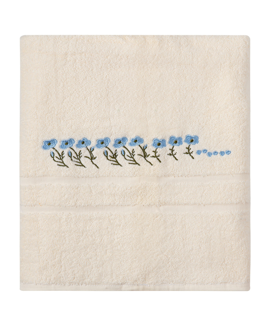 Untitled-3236 Πετσέτα Σώματος ( 100cm x 150cm ) Ivory με Σιέλ Λουλούδι SilkFashion - Image 1