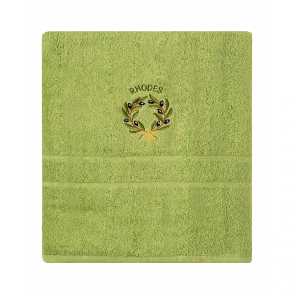 Πετσέτα Προσώπου ( 50cm x 100cm ) Πράσινο με Στεφάνι ΡΟΔΟΣ SilkFashion
