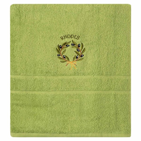 Πετσέτα Σώματος ( 70cm x 140cm ) Πράσινο με Στεφάνι ΡΟΔΟΣ SilkFashion