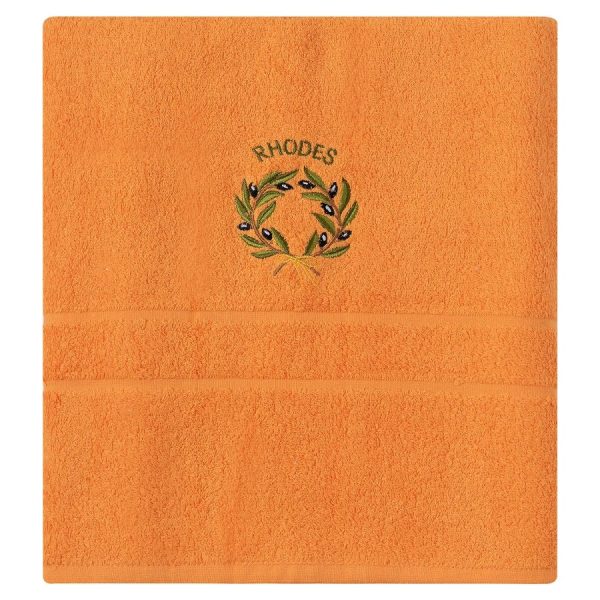 Πετσέτα Προσώπου ( 50cm x 100cm ) Πορτοκαλί με Στεφάνι ΡΟΔΟΣ SilkFashion