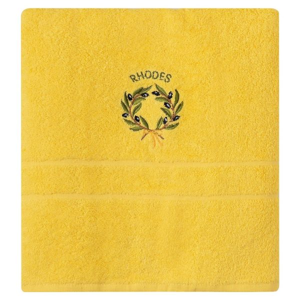 Πετσέτα Προσώπου ( 50cm x 100cm ) Κίτρινο με Στεφάνι ΡΟΔΟΣ SilkFashion